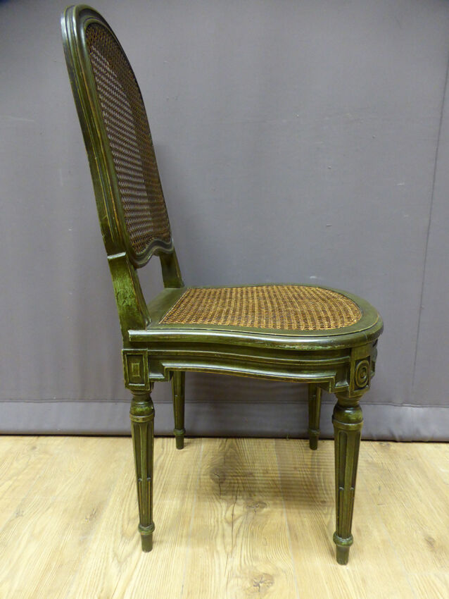 Set of 10 chairs in painted beech and Louis XVI style caning