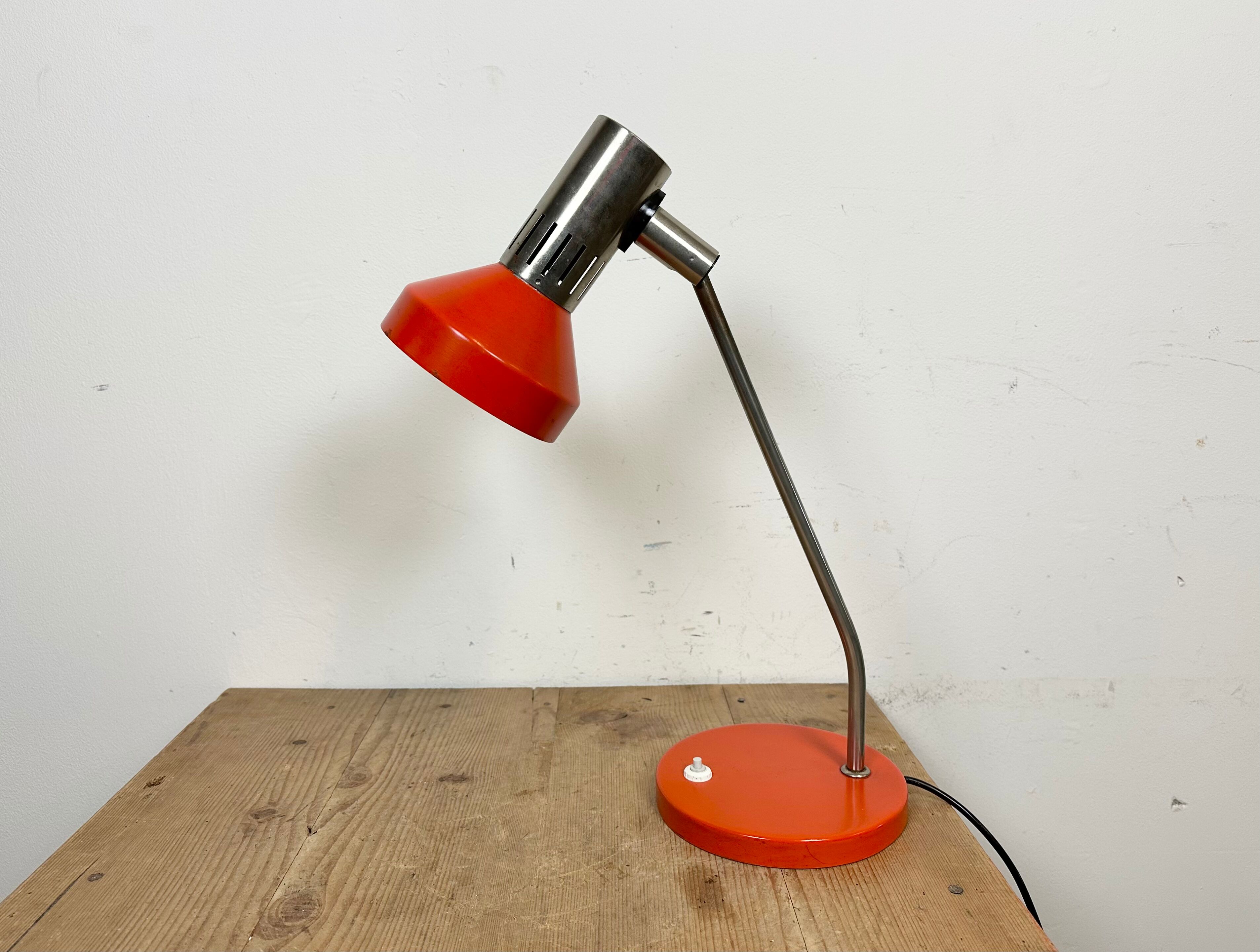 Vintage orange east german table lamp from aka leuchten, 1970s
