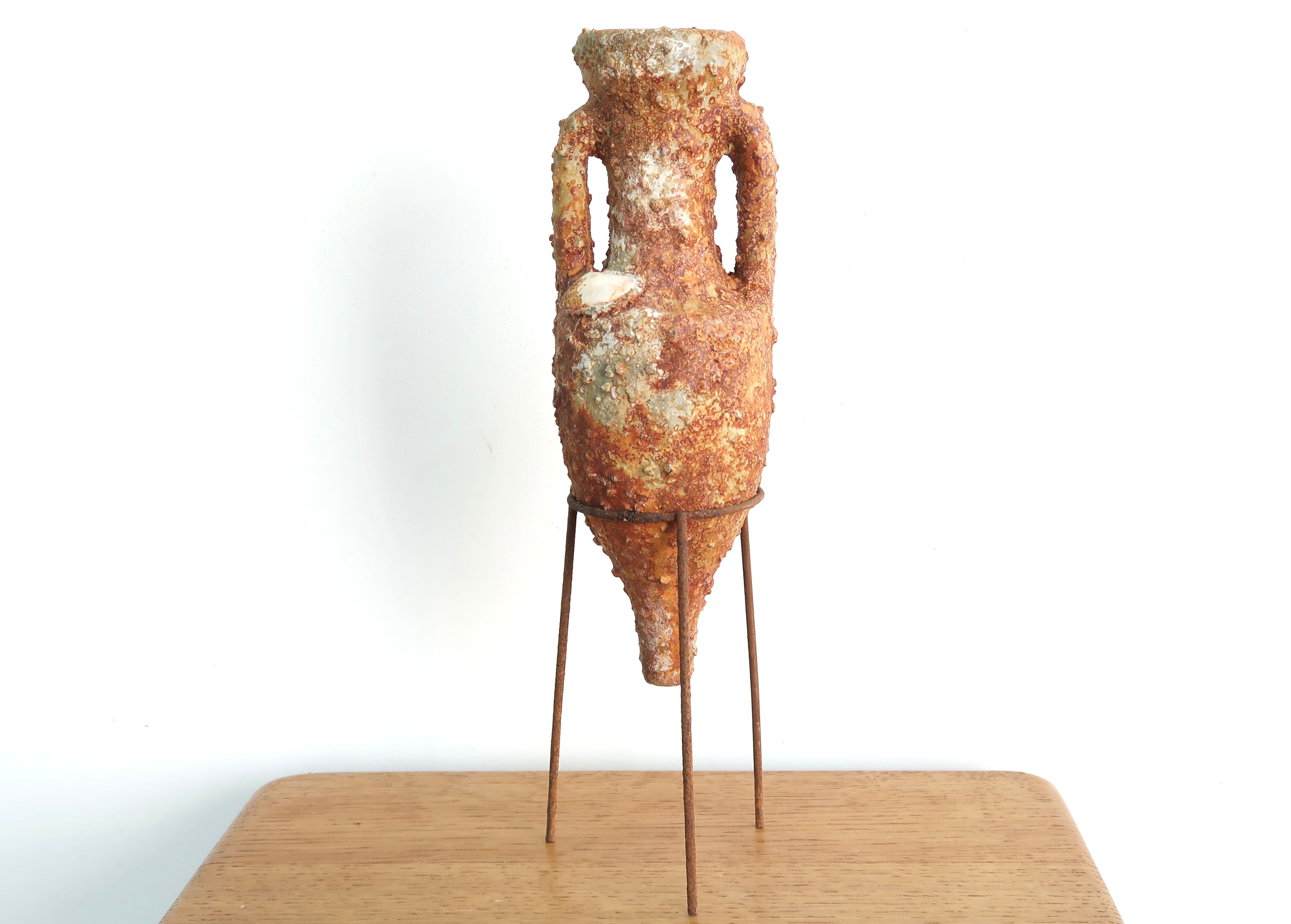 Ceramic amphora on tripod base, 70s