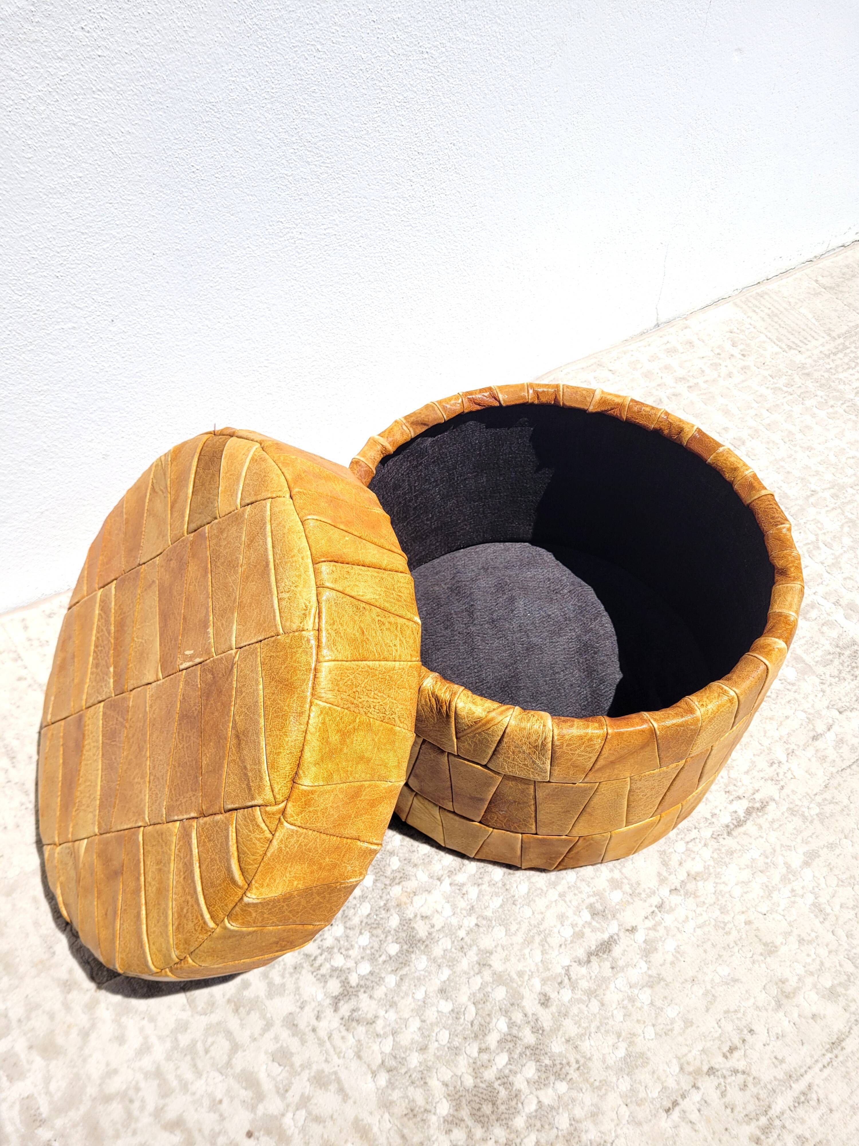 Chuff pouf leather patchwork 1970