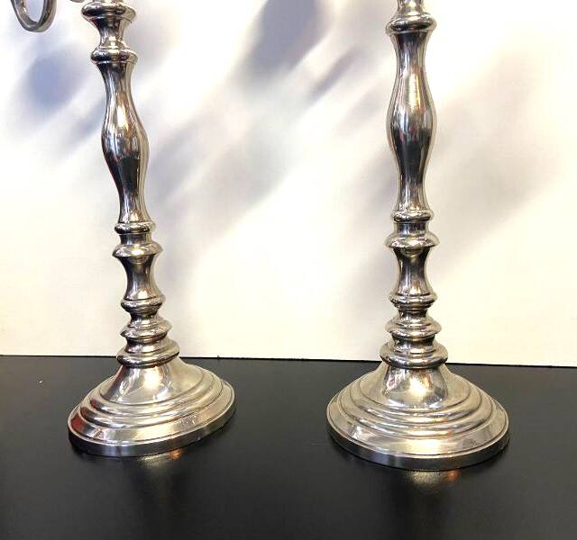 Pair of Candle Holders Candelabra Torch Holders Silver-Plated Metal Art