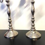 Pair of Candle Holders Candelabra Torch Holders Silver-Plated Metal Art