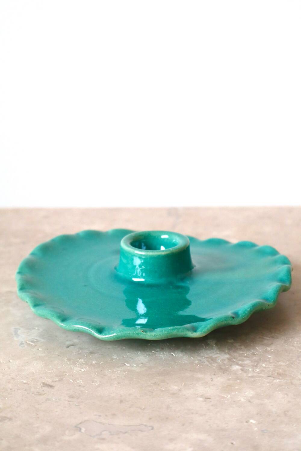 Turquoise blue serrated ceramic candle holder