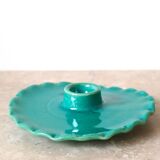 Turquoise blue serrated ceramic candle holder