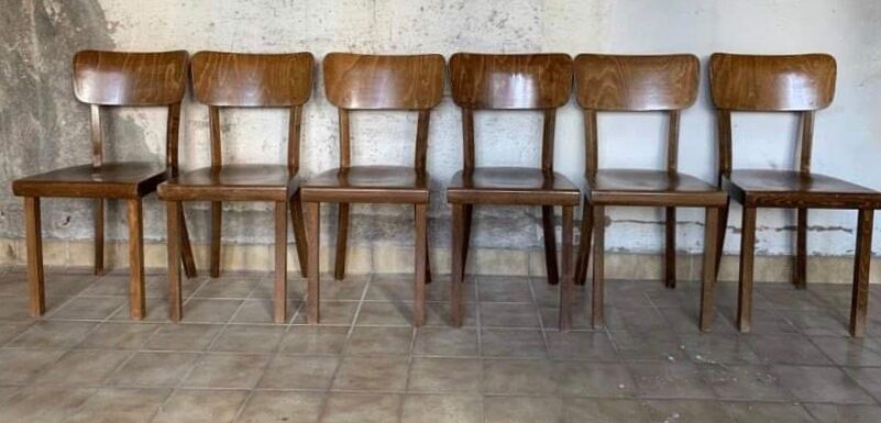 6 old lounge chairs bistro curved wood
