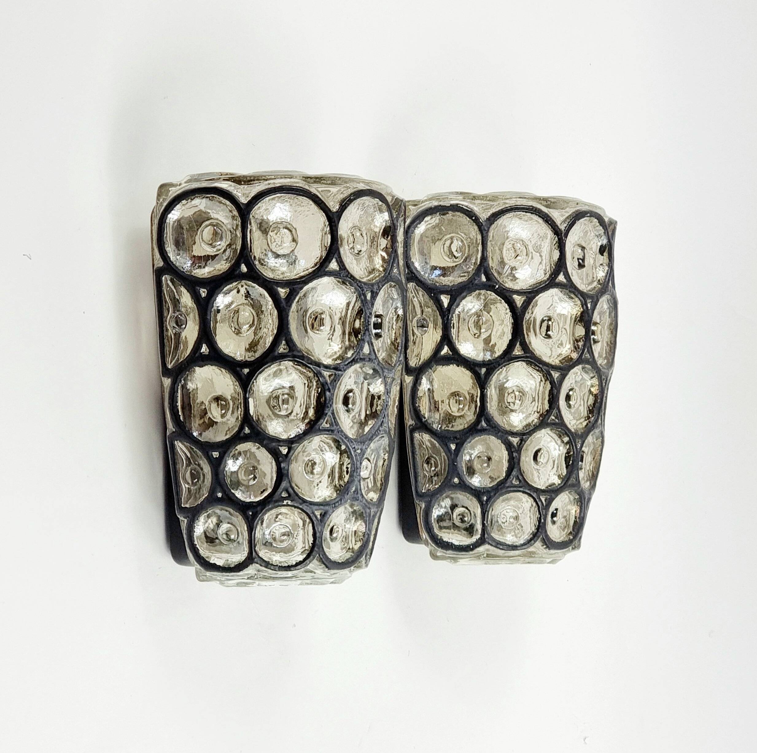 Pair of Mid-Century Modern Glass Wall Lamps from Limburg, Germany, 1960s
