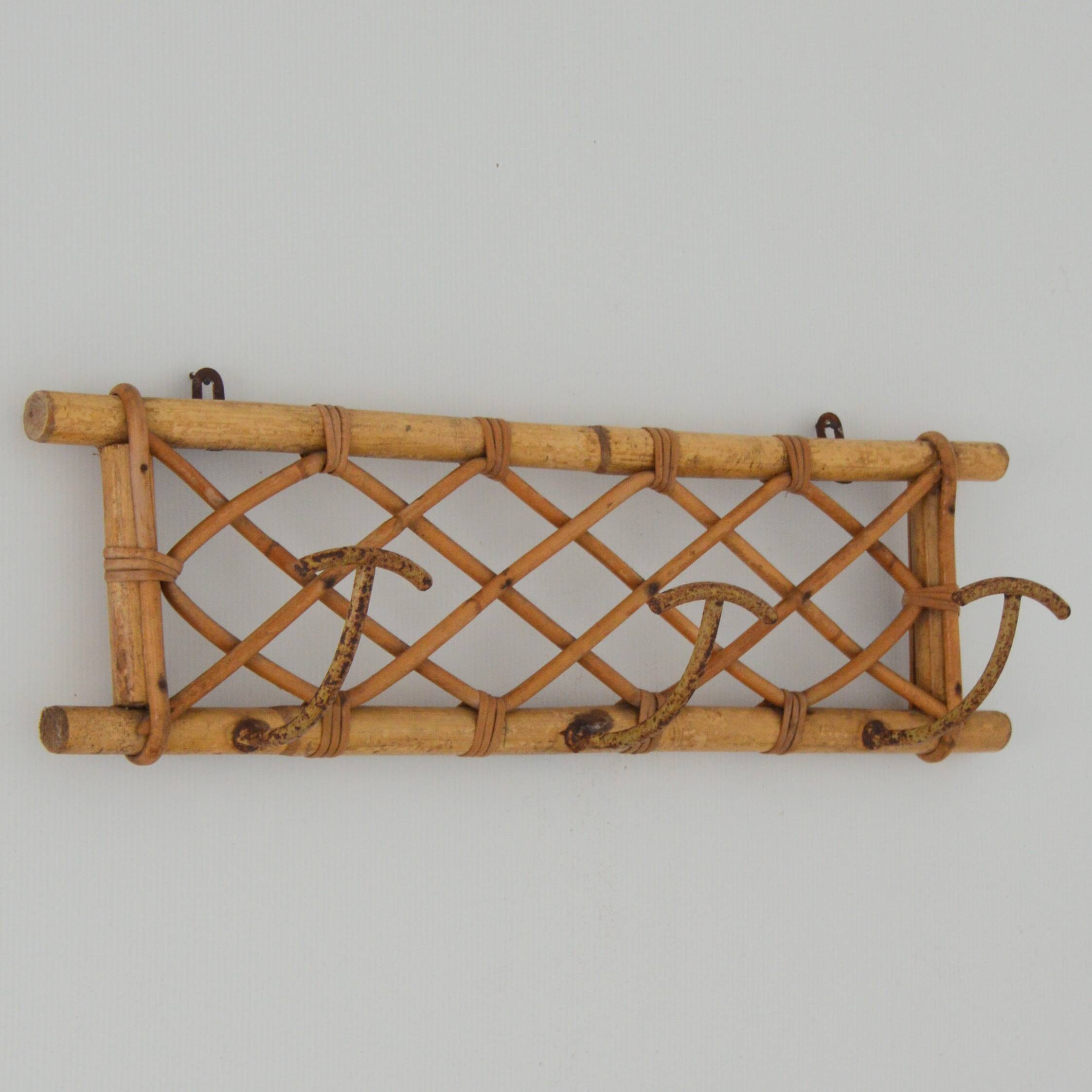 Vintage 1960s rattan coat rack