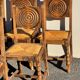6 rustic style chairs, wood and straw, 1940