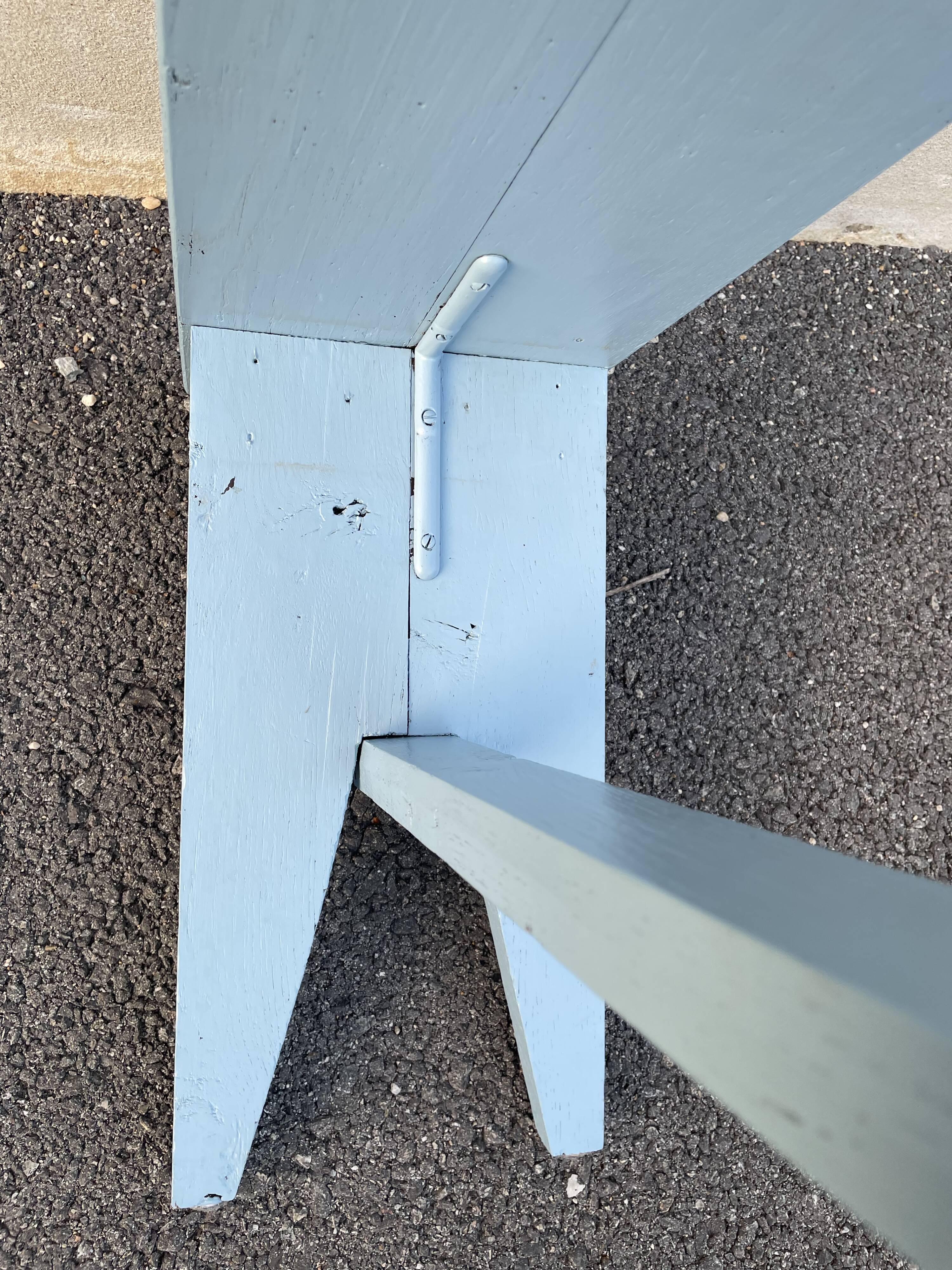 Blue painted wooden bench