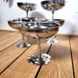 Set of 6 vintage stainless steel ice cream cups Letang Remy 1970