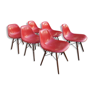 6 DSW Chairs by Charles and Ray Eames made of Fiberglass