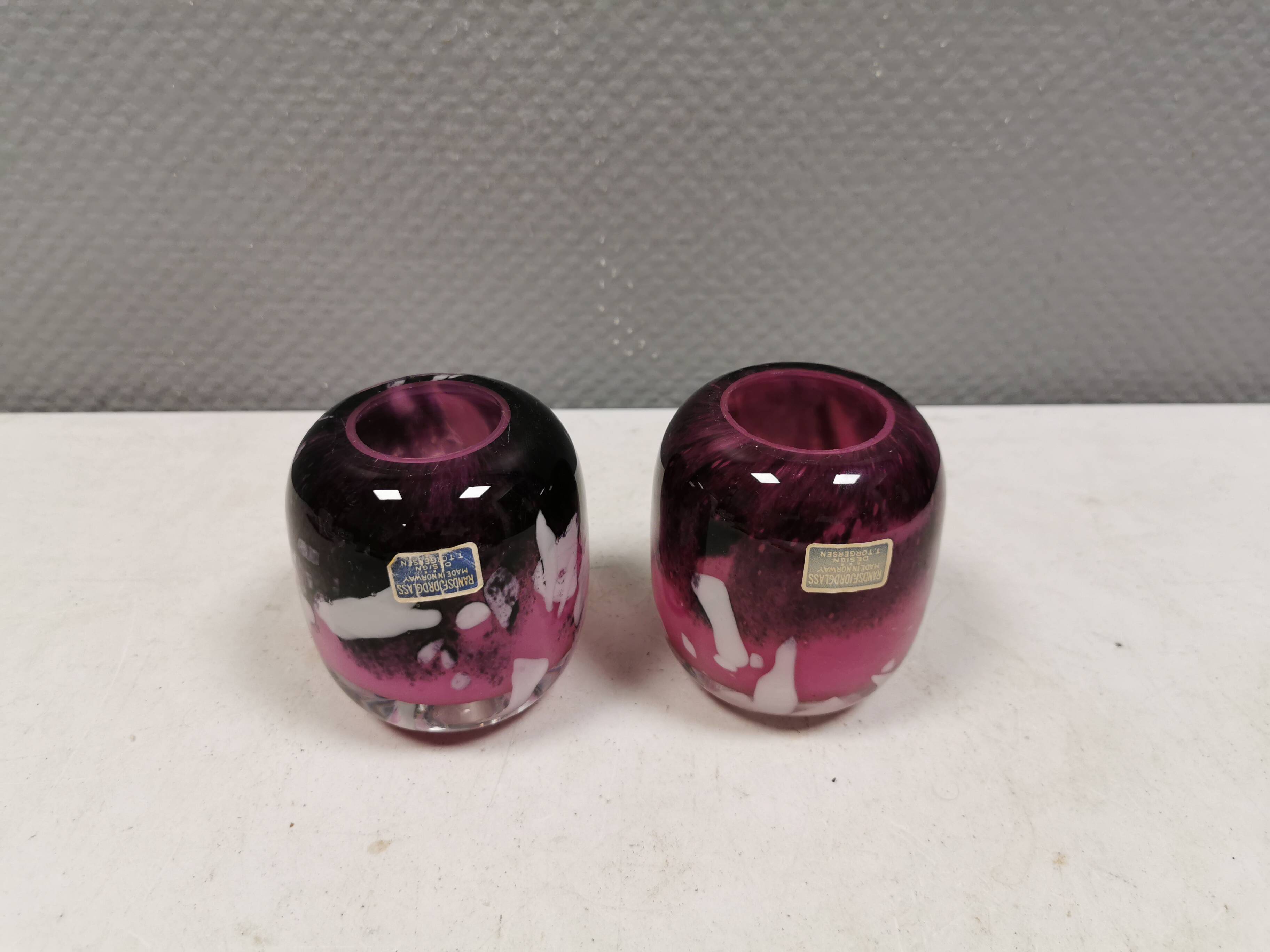 A set of designer candlesticks/vases in glass. Norway 1980s