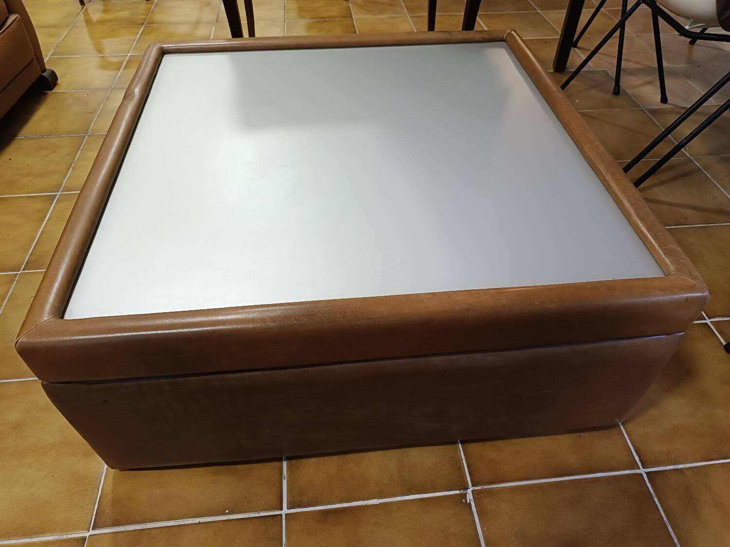 Leather and brushed metal coffee table from the 70s