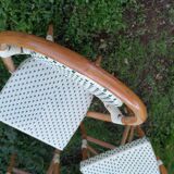 Set of 8 Parisian rattan bistro chairs braiding green and ecru