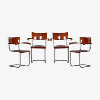 Set Of 4 Restored Bauhaus Beech Plywood Armchairs by Mart Stam, High Gloss, 1930s, Germany
