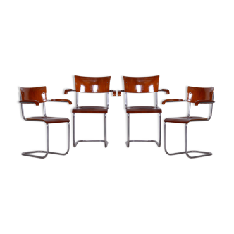 Set Of 4 Restored Bauhaus Beech Plywood Armchairs by Mart Stam, High Gloss, 1930s, Germany