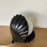 Vintage ceramic shell lamp with opaline globe