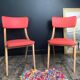 Pair of vintage solid wood and leatherette chairs from the 60s