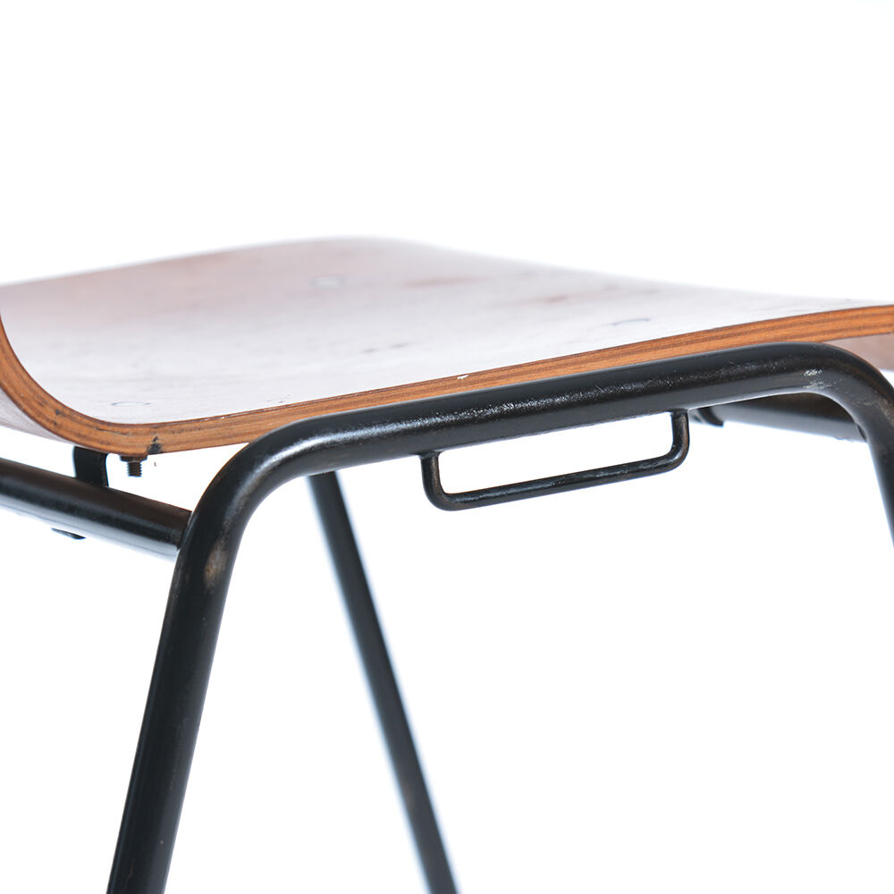 Bended teak plywood stacking chairs on metal construction, Germany, 1960s