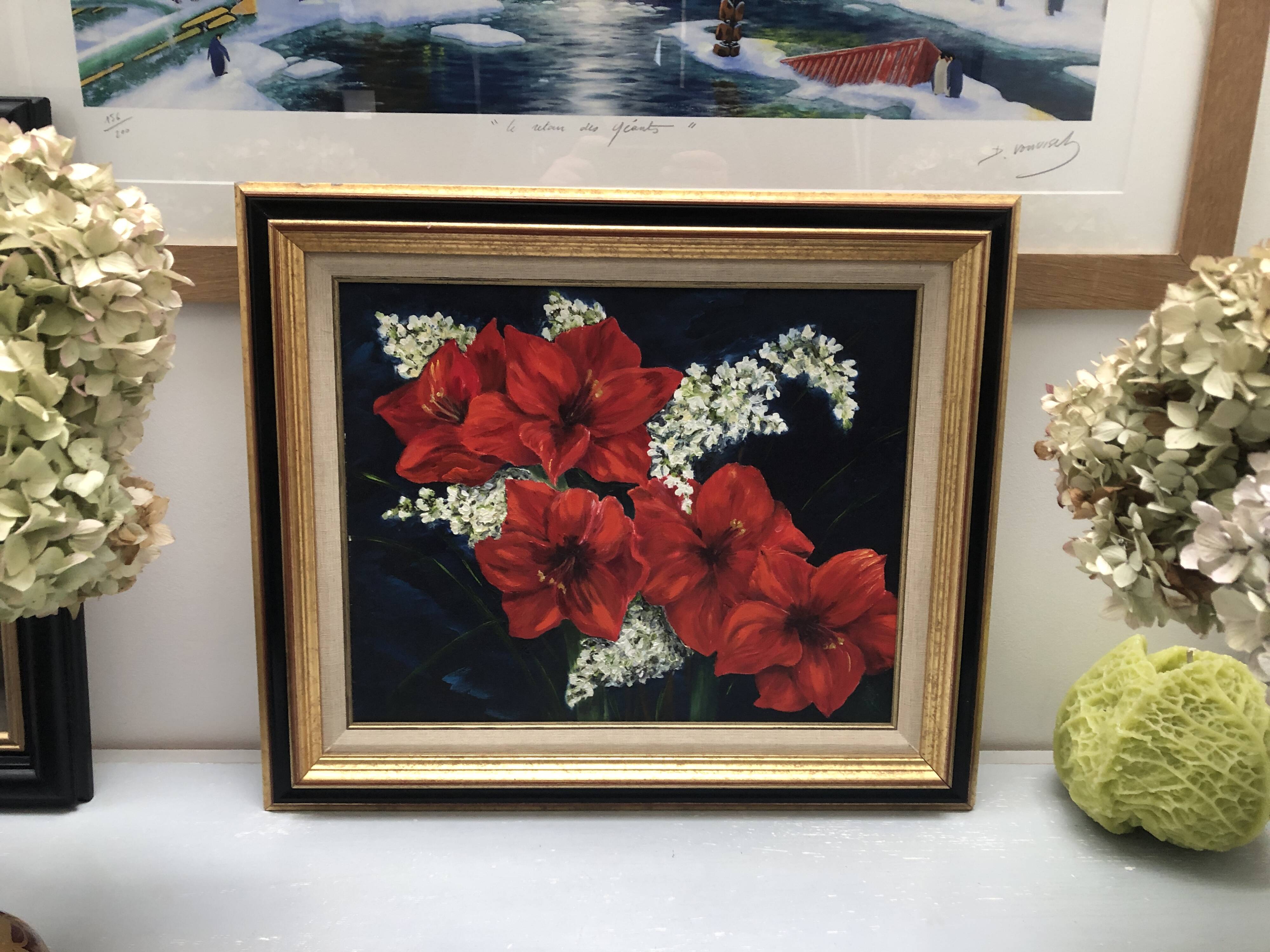 Antique painting bouquet of flowers still life oil painting