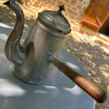 Tin coffee maker or kettle and wooden handle