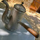 Tin coffee maker or kettle and wooden handle