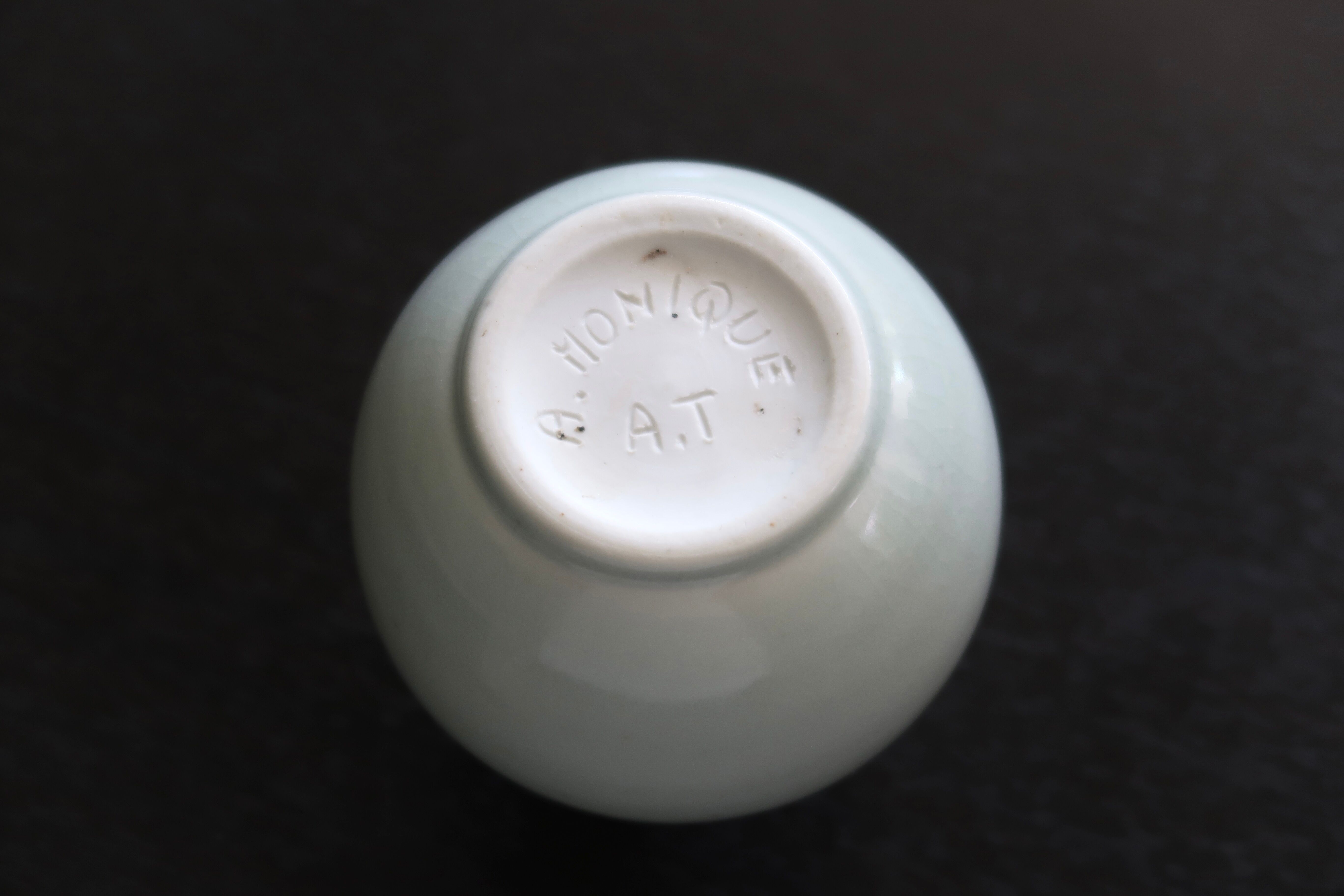 Celadon porcelain vase signed A. Monique A.T., 1970s