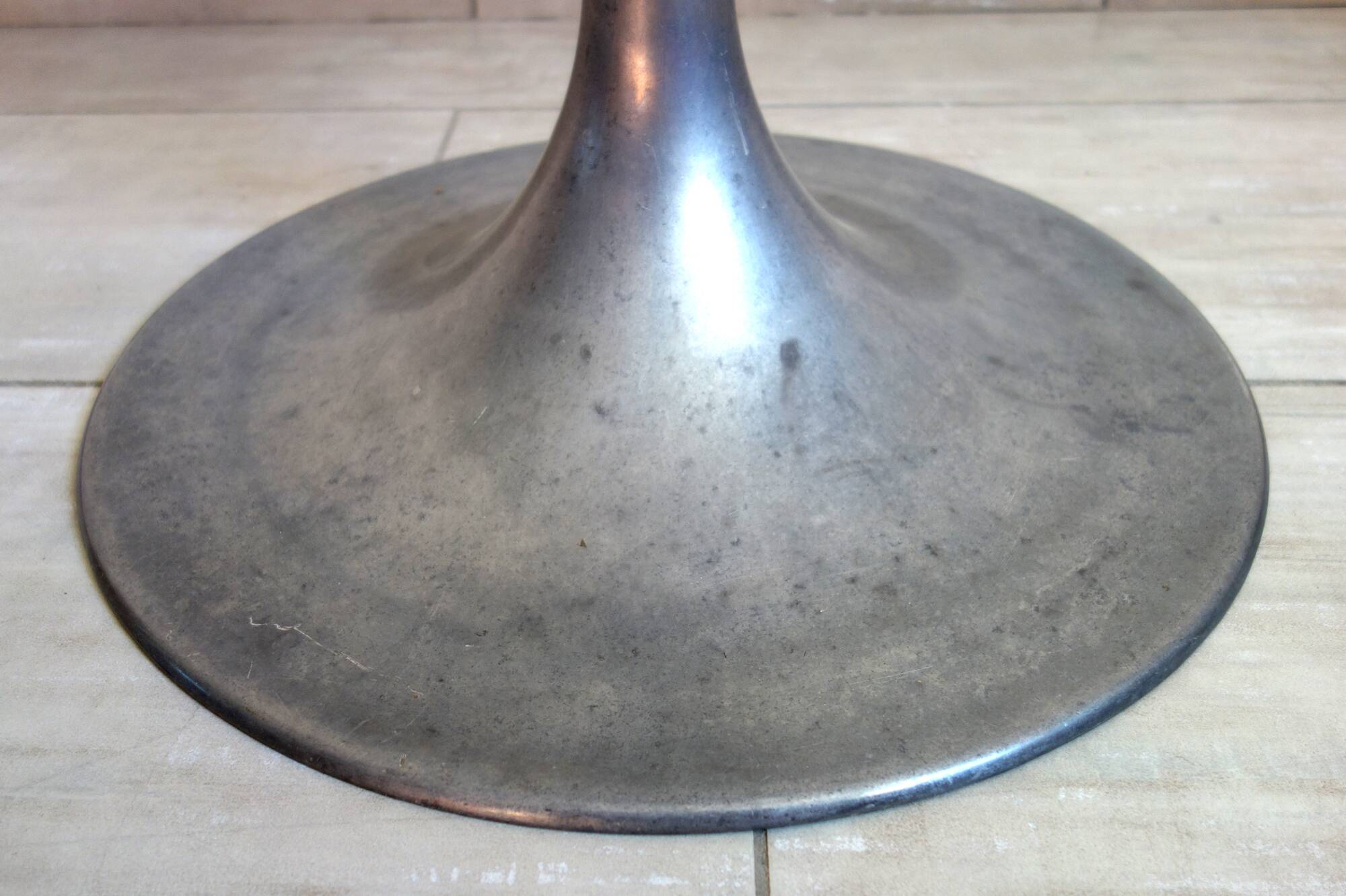 Vintage high stool in cast aluminum and sheepskin