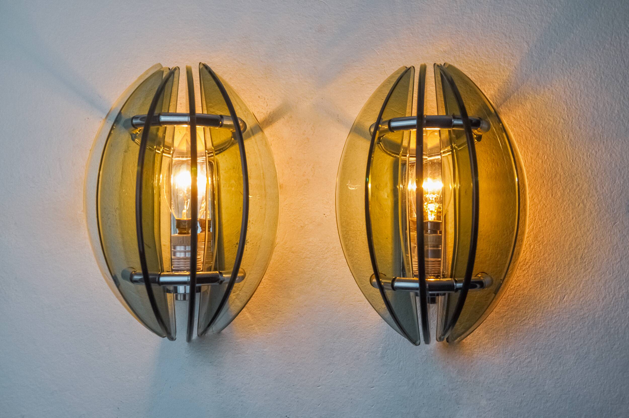 Pair of green and black Murano glass veca sconces, Italy 1970