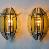 Pair of green and black Murano glass veca sconces, Italy 1970