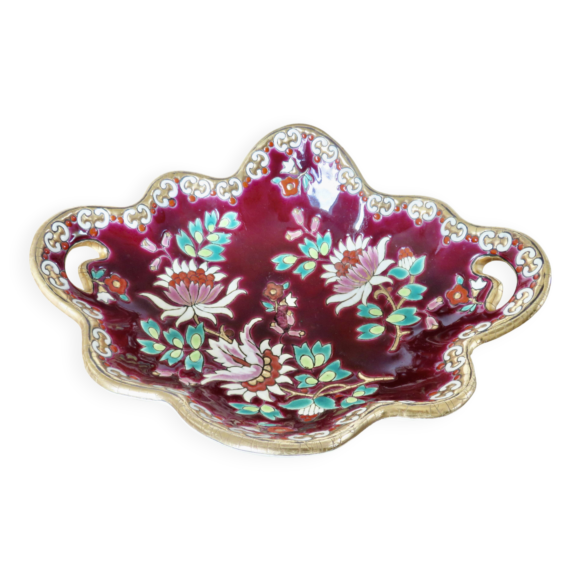 Longwy enamel dish, "Venice" pattern, 1940s-50s