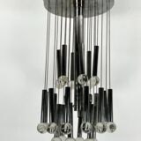Sciolari, iconic glass sphere and chrome chandelier. Italy 1960s