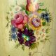 Vintage enameled sheet metal wastebasket - floral decor