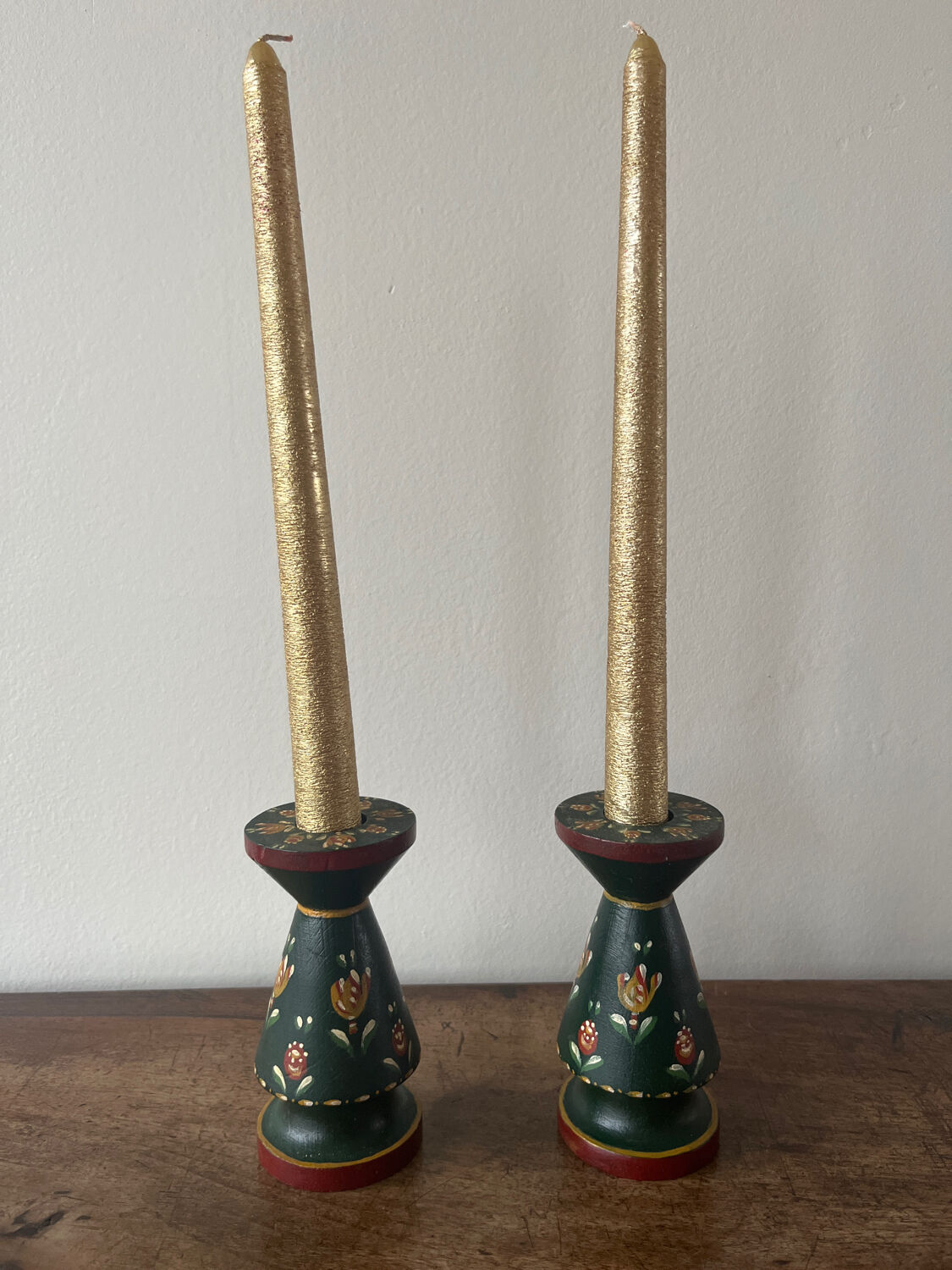 Hand-painted wooden candlesticks