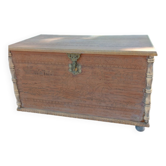 Antique carved wooden chest