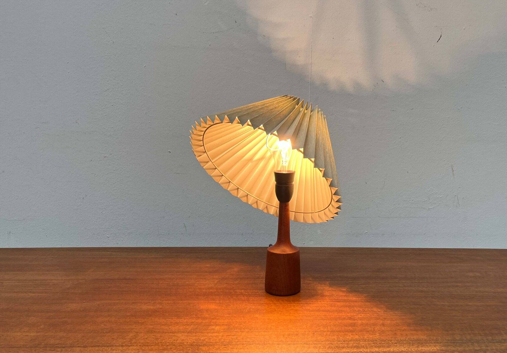 Danish modern teak table lamp from the mid-century, 1960s.