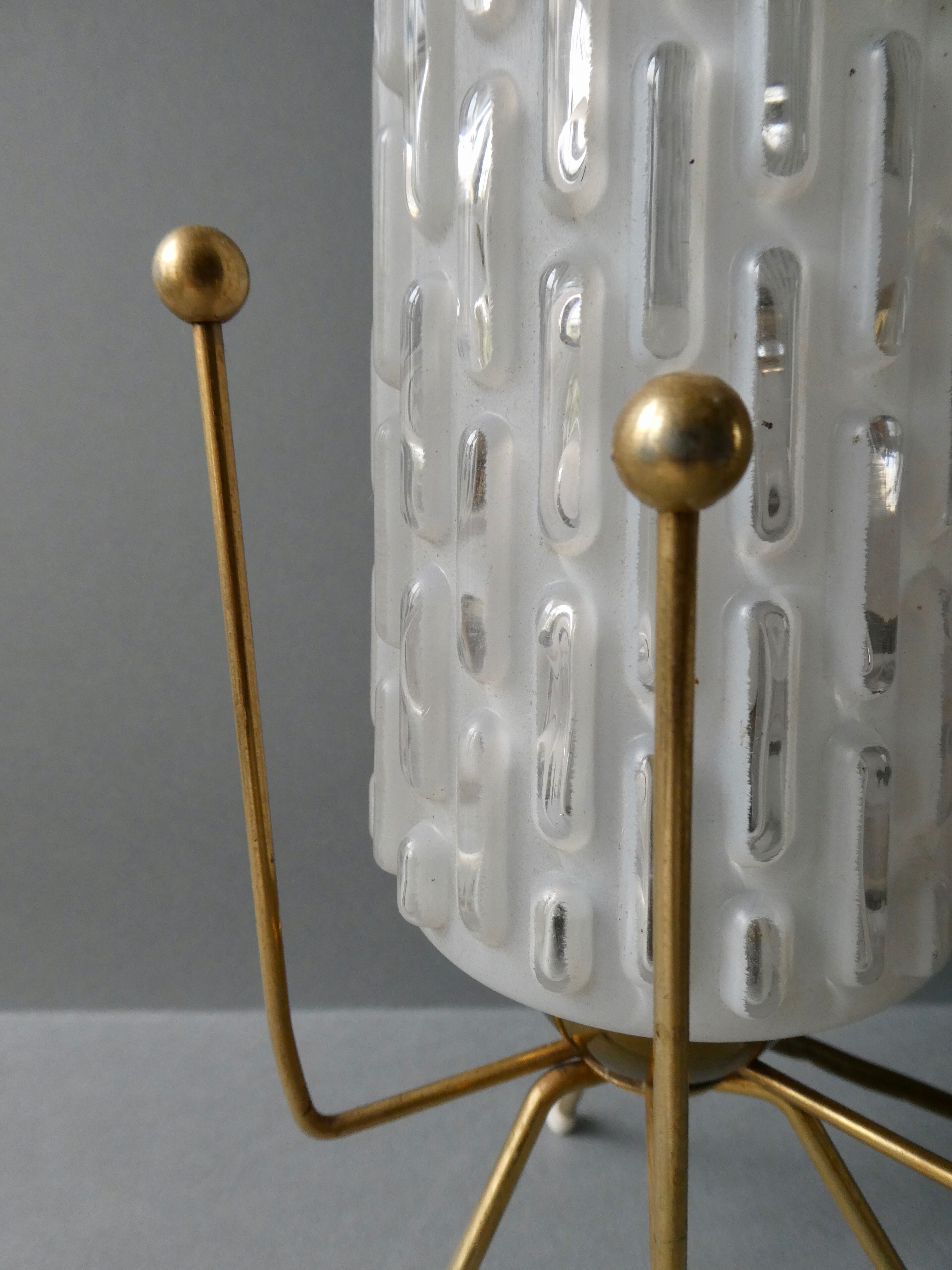 Brass tripod lamp and 1950s glass