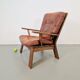 Fauteuil en bois brutaliste avec revêtement en cuir marron, Allemagne, années 1960.