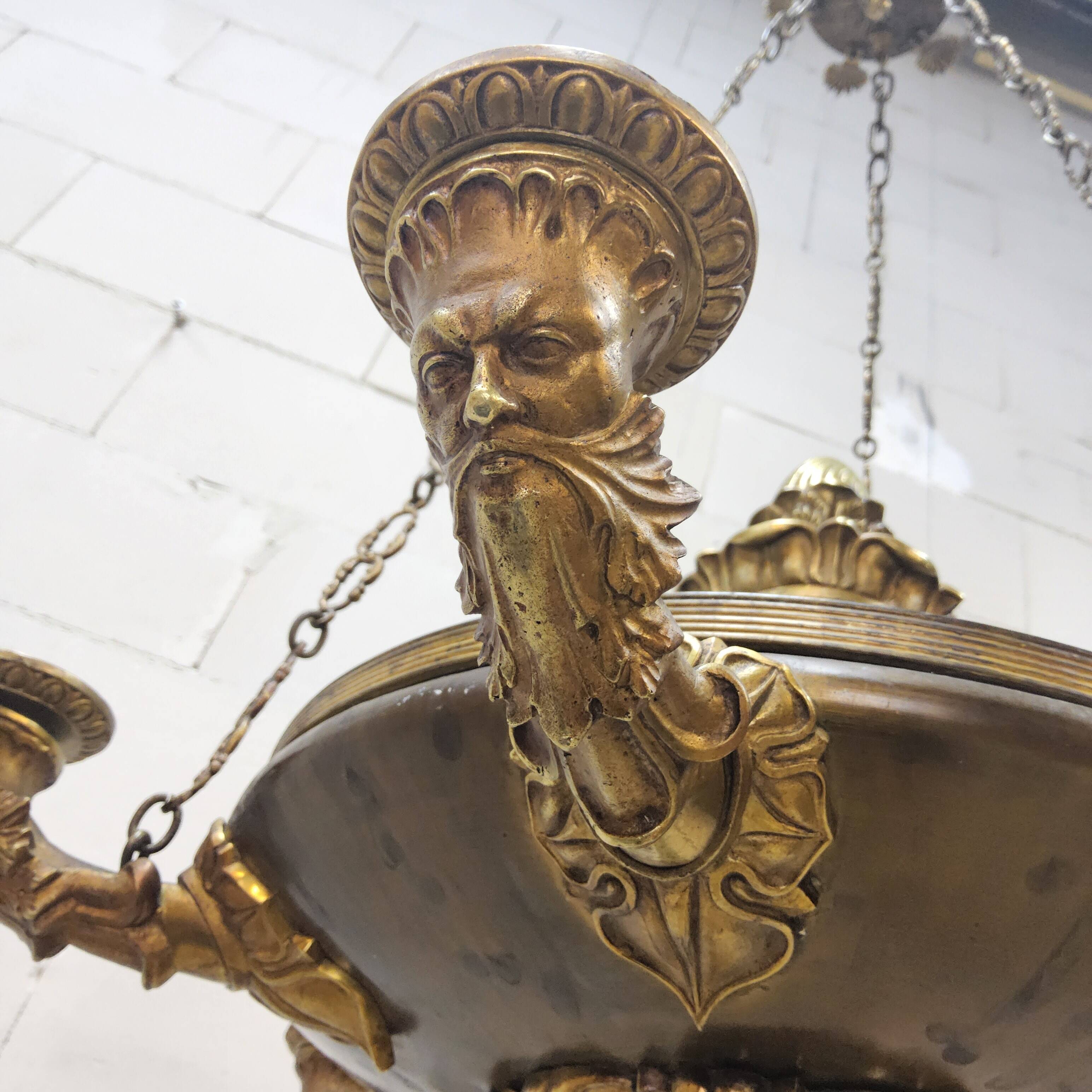 Antique Neo-Renaissance Greenman candle chandelier (Empire)