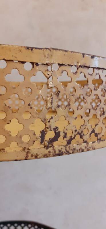 Grocery store display 1950 1960 Paris France perforated sheet metal rigitulle