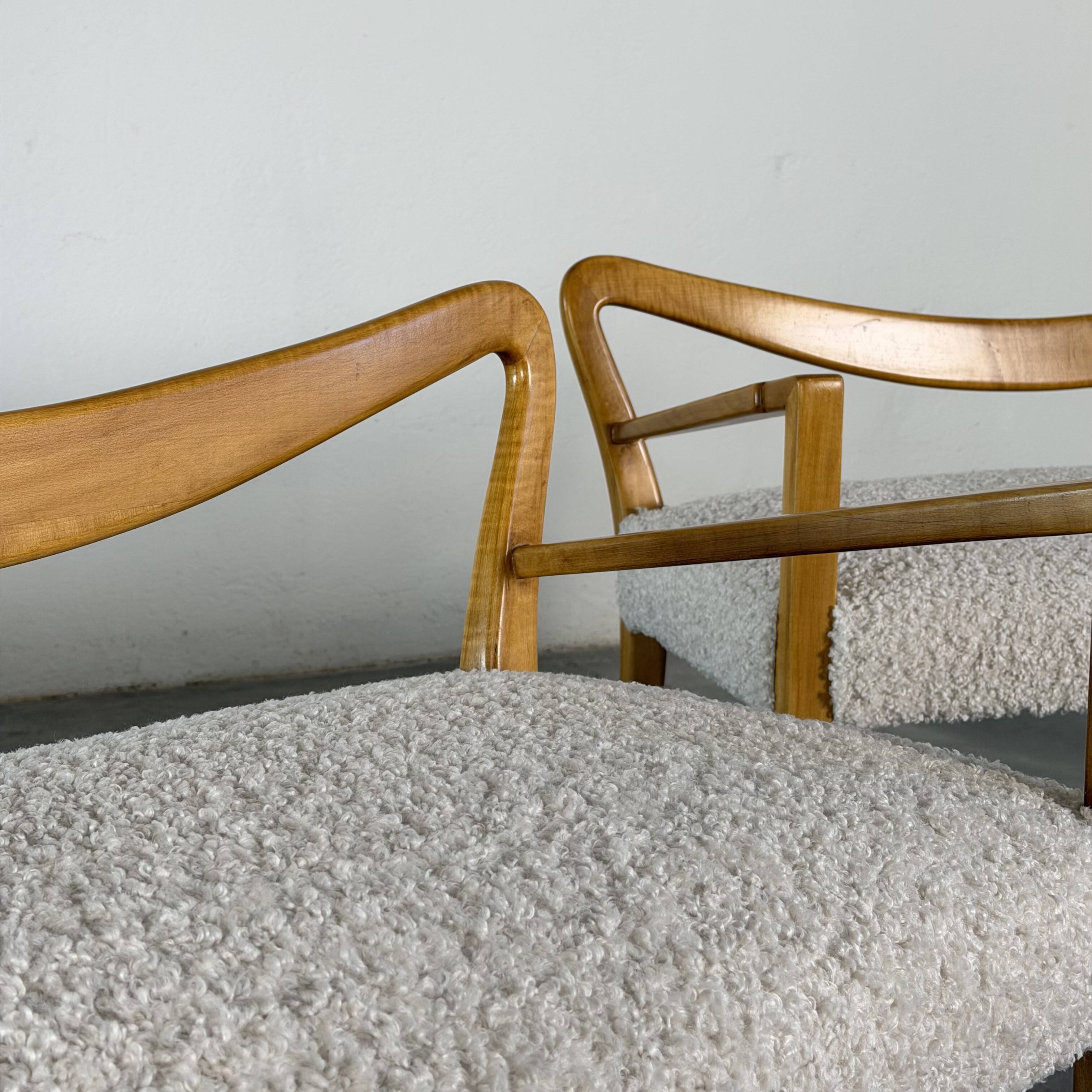 Benches Attributed to Guglielmo Ulrich, Blonde Maple & Bouclé, Italy 1940s