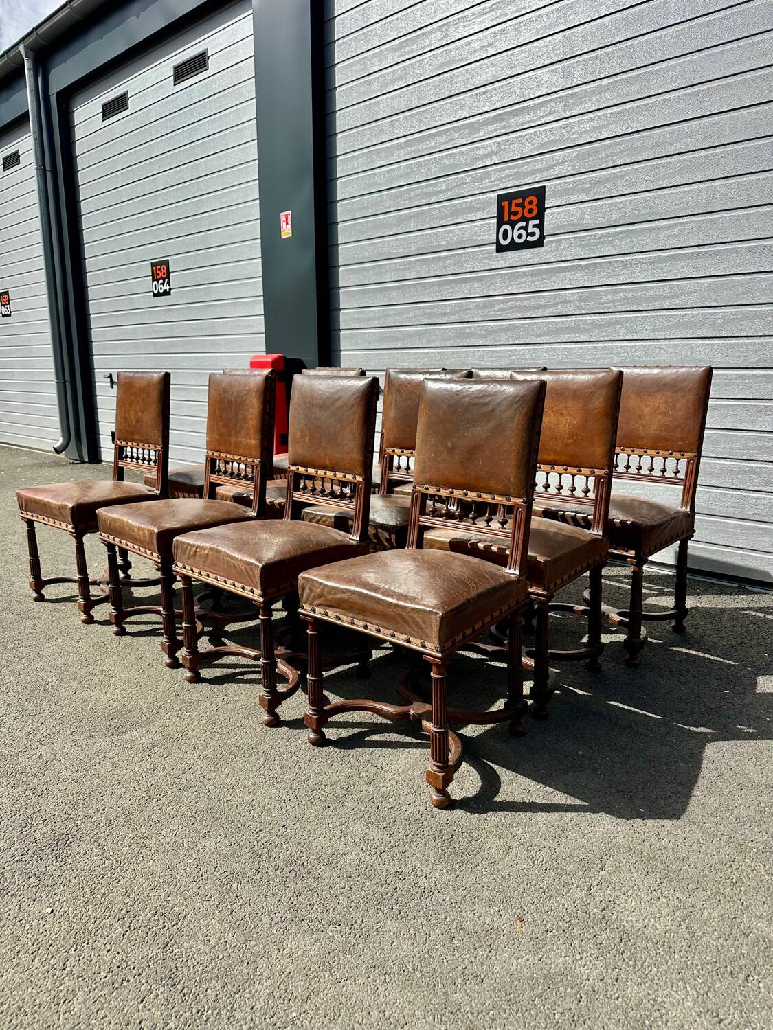 Set of 12 Henri II neo-Renaissance style walnut chairs