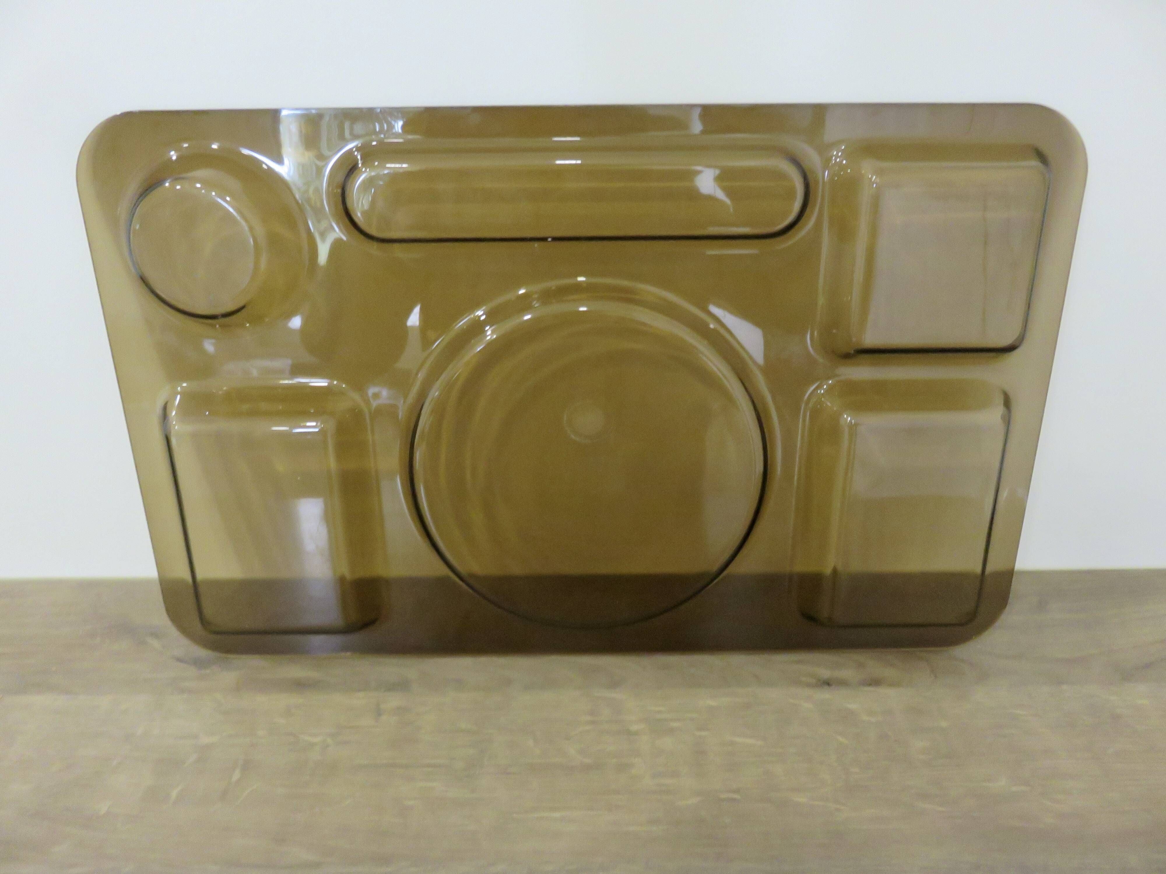 Set of 3 Guzzini trays, in smoked transparent ABS, 1970, Italy, vintage