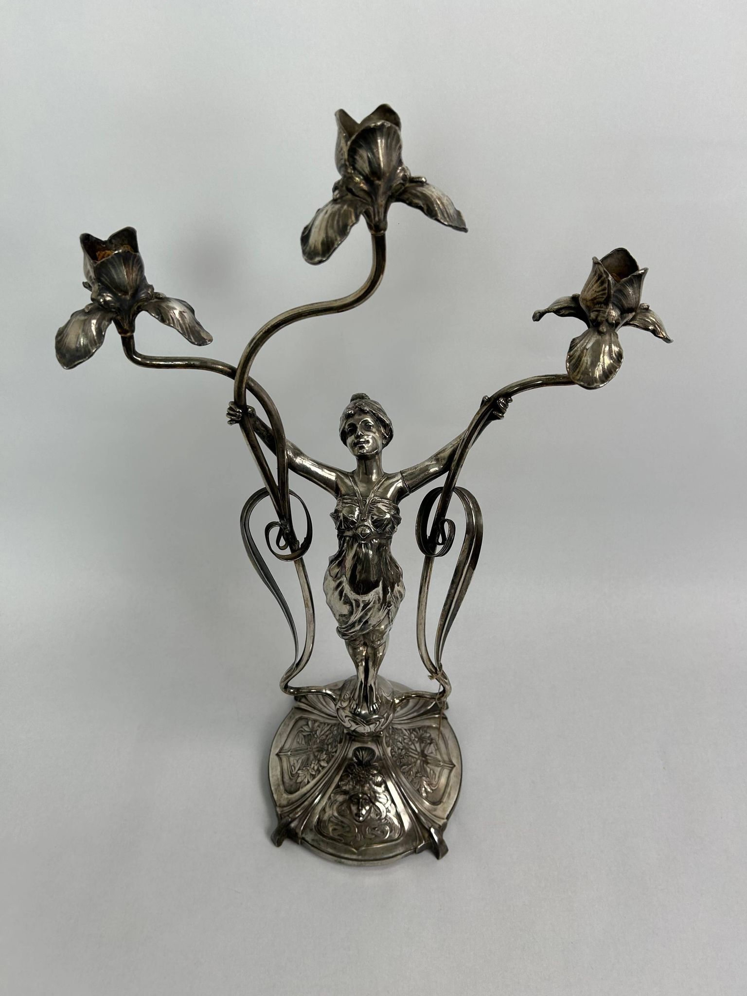 Large figurative chandelier with a femme fatale nymph.