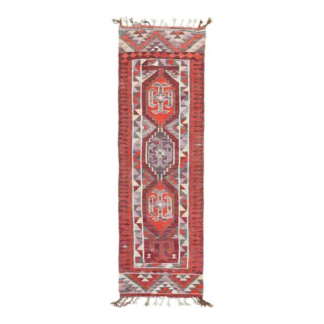 1970s Vintage Turkish Hand-Knotted Wool Cotton Red Runner Rug 89x282
