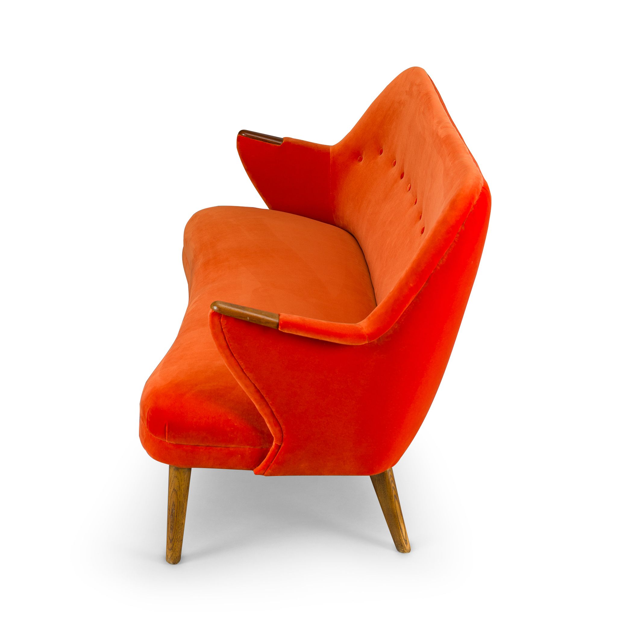 Reupholstered Midcentury Velvet Orange 3-Seat Sofa from CFC Silkeborg, 1960s