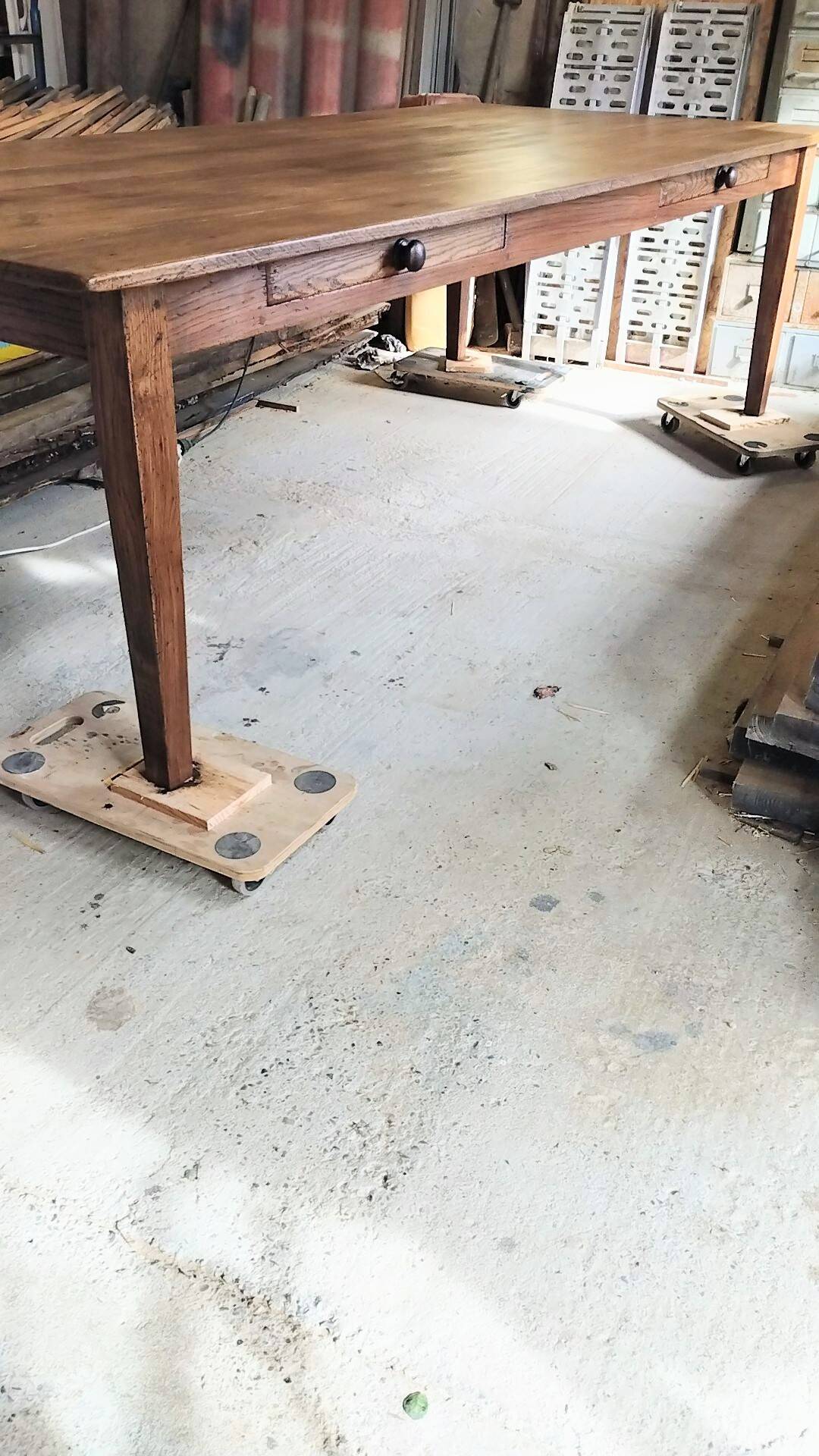 Solid oak farmhouse table, 270x120 cm, with 4 drawers