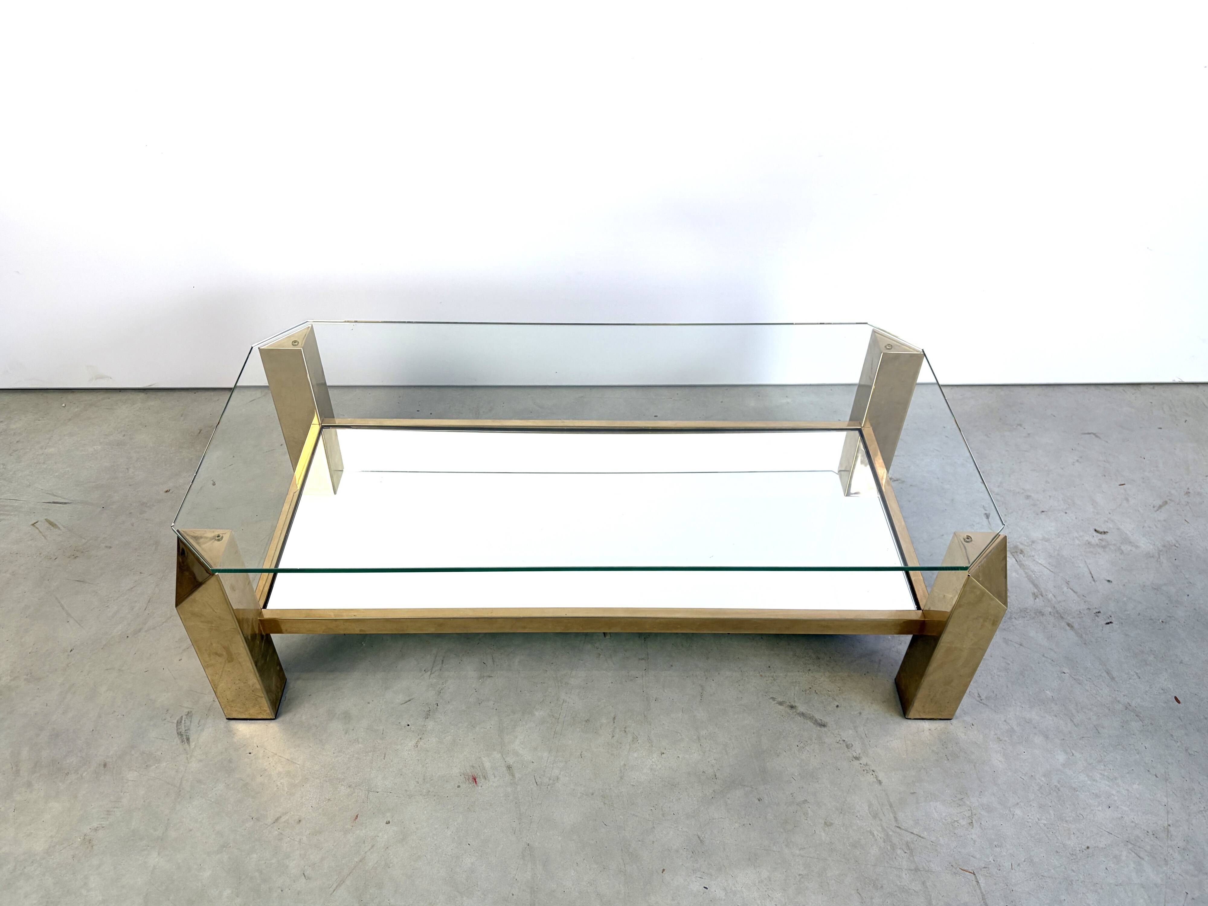 Vintage 23kt gold plate coffee table by Belgochrom, 1970s