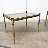 Mid-century Hollywood neoclassical brass and glass side tables or bedside tables from the 1950s, set of 2.