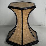 Coastal palm regency rattan bamboo side table or dining table base, France, 1970s